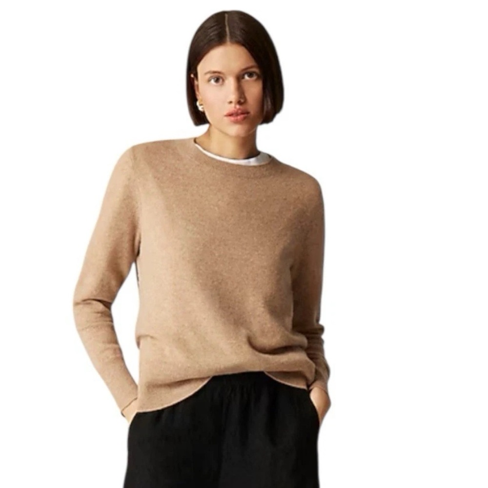NWT$168  J.Crew Cashmere Classic-fit Crewneck Sweater in Heather Camel M Medium